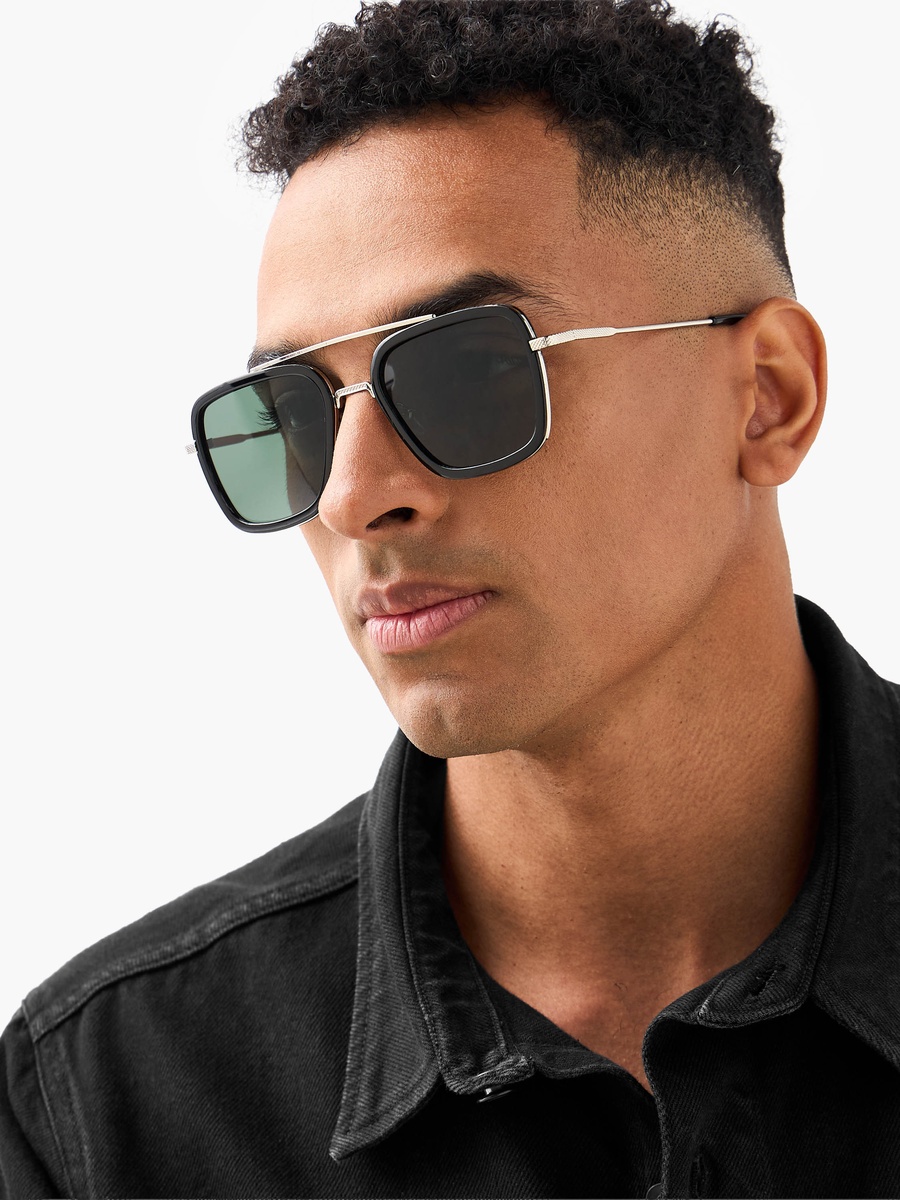 Men Square Frame Grey Lens Sunglasses