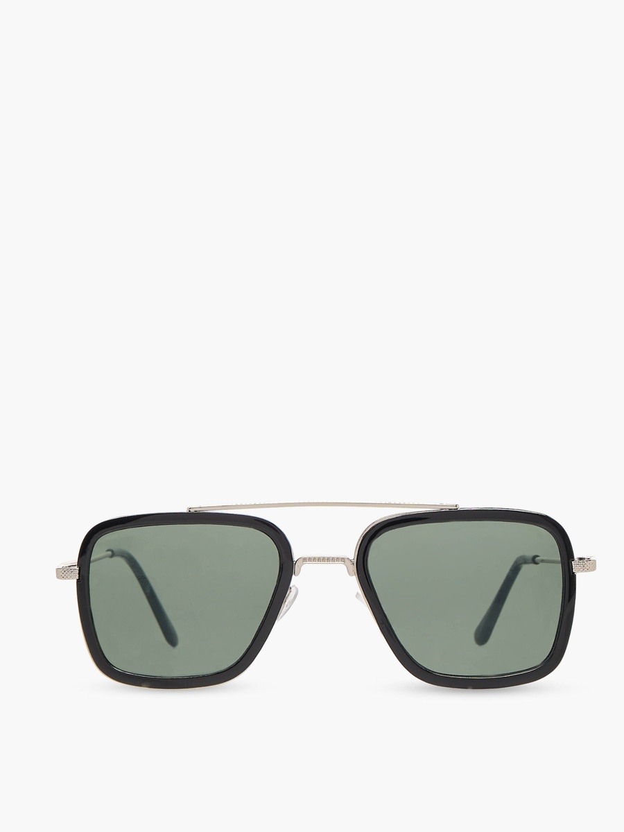 Men Square Frame Grey Lens Sunglasses