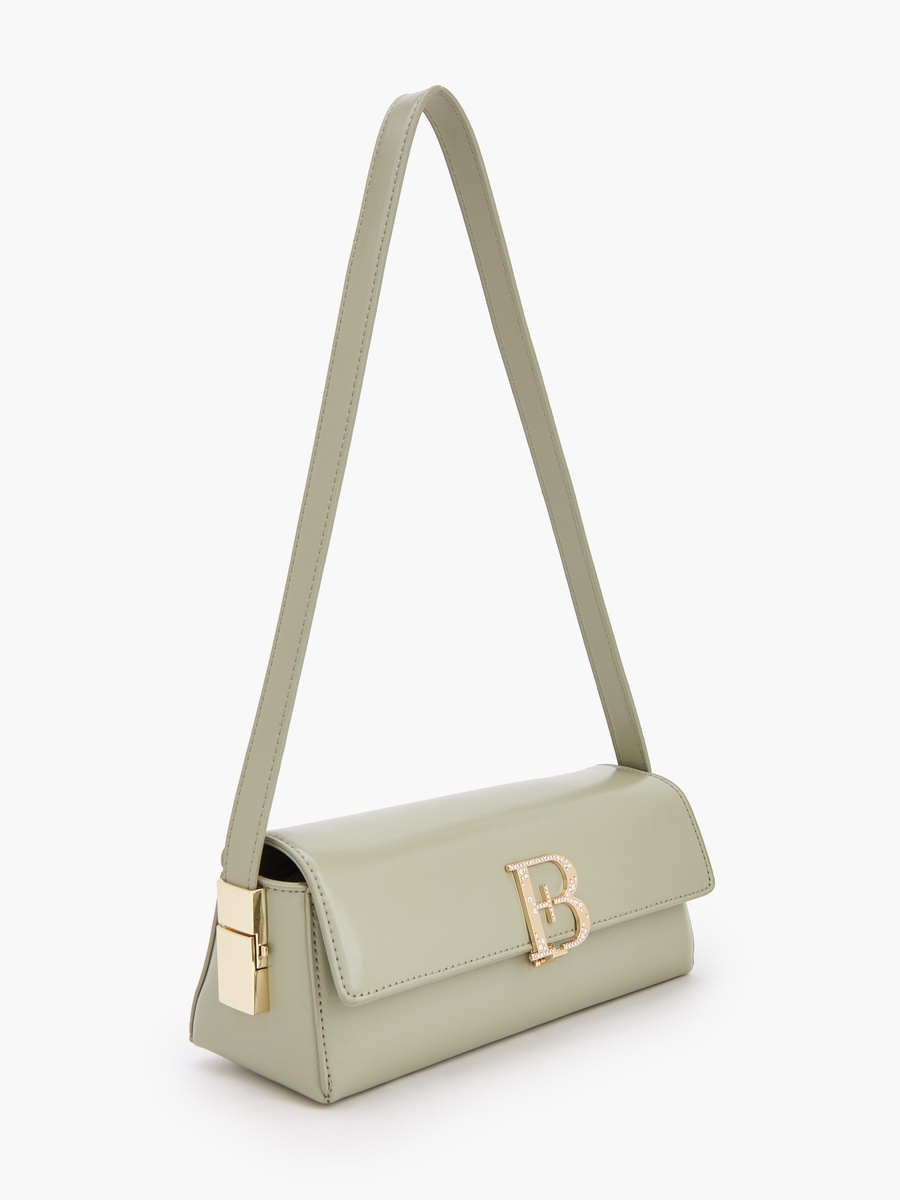 Solid Shoulder Bag with Flap Closure