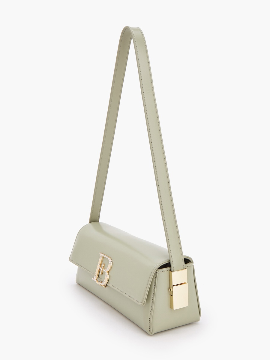 Solid Shoulder Bag with Flap Closure