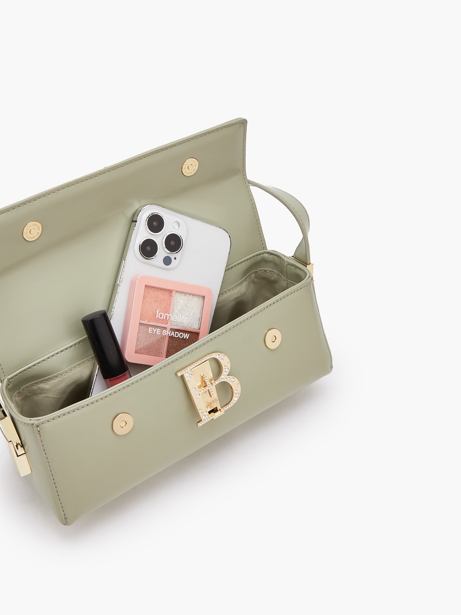 Solid Shoulder Bag with Flap Closure