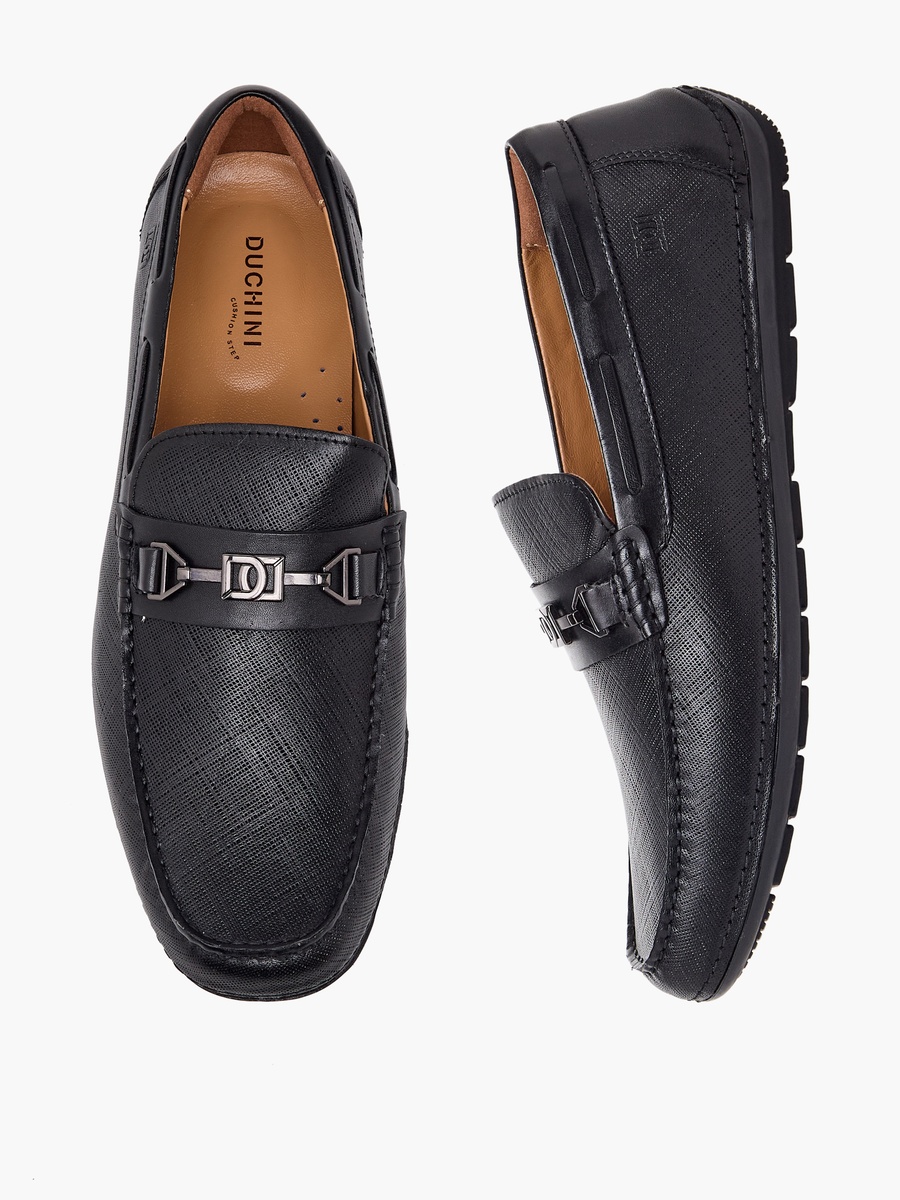 Men Textured Leather Slip-On Loafers