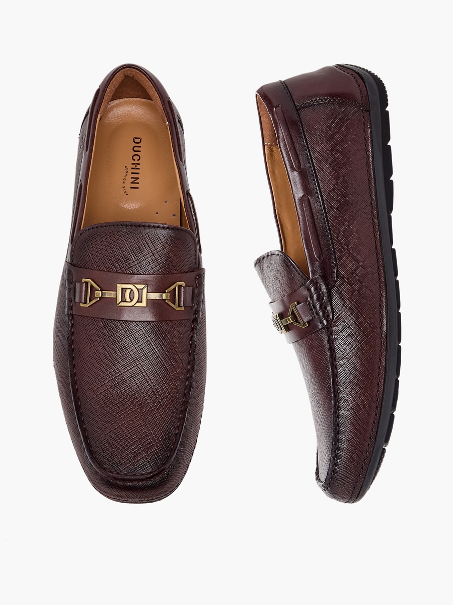 Men Textured Leather Slip-On Loafers