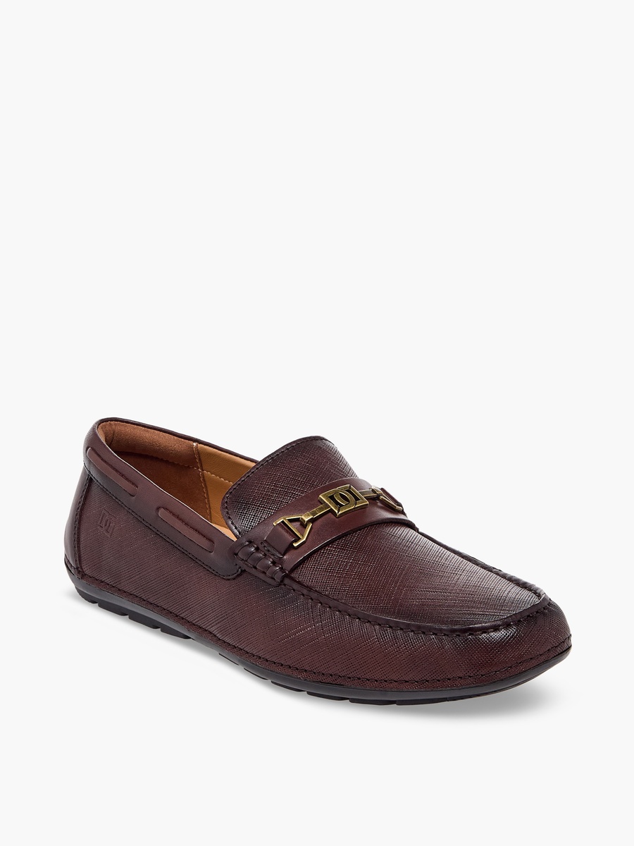 Men Textured Leather Slip-On Loafers