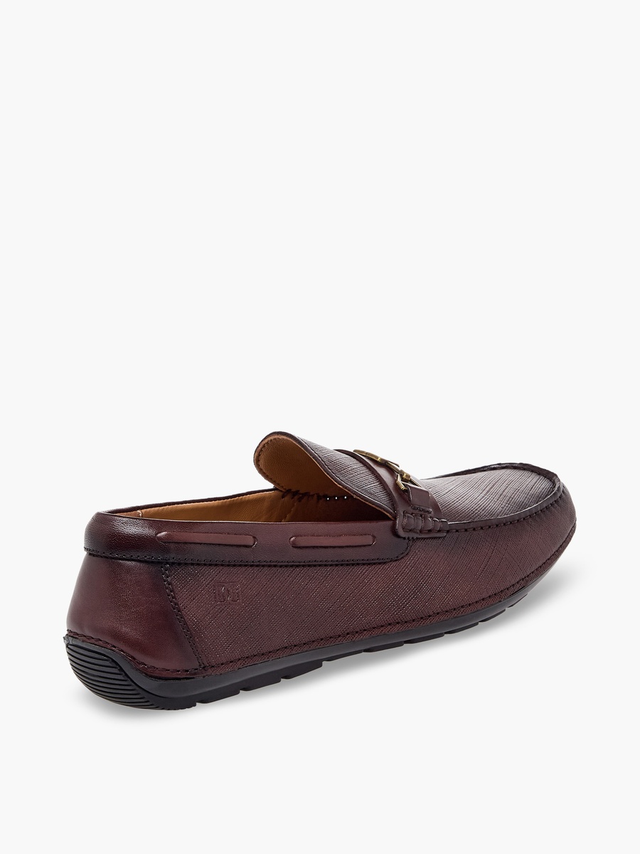 Men Textured Leather Slip-On Loafers