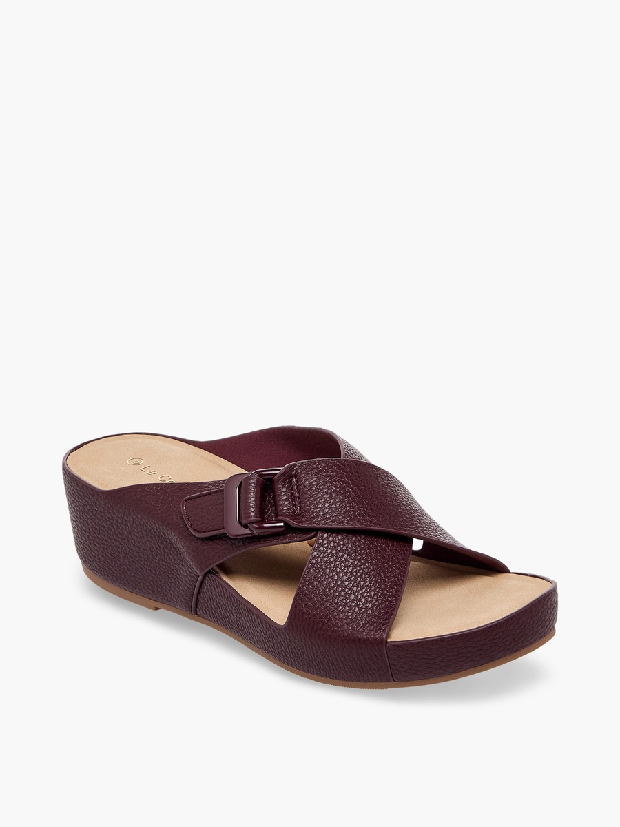 Women Textured Cross Strap Wedge Sandals