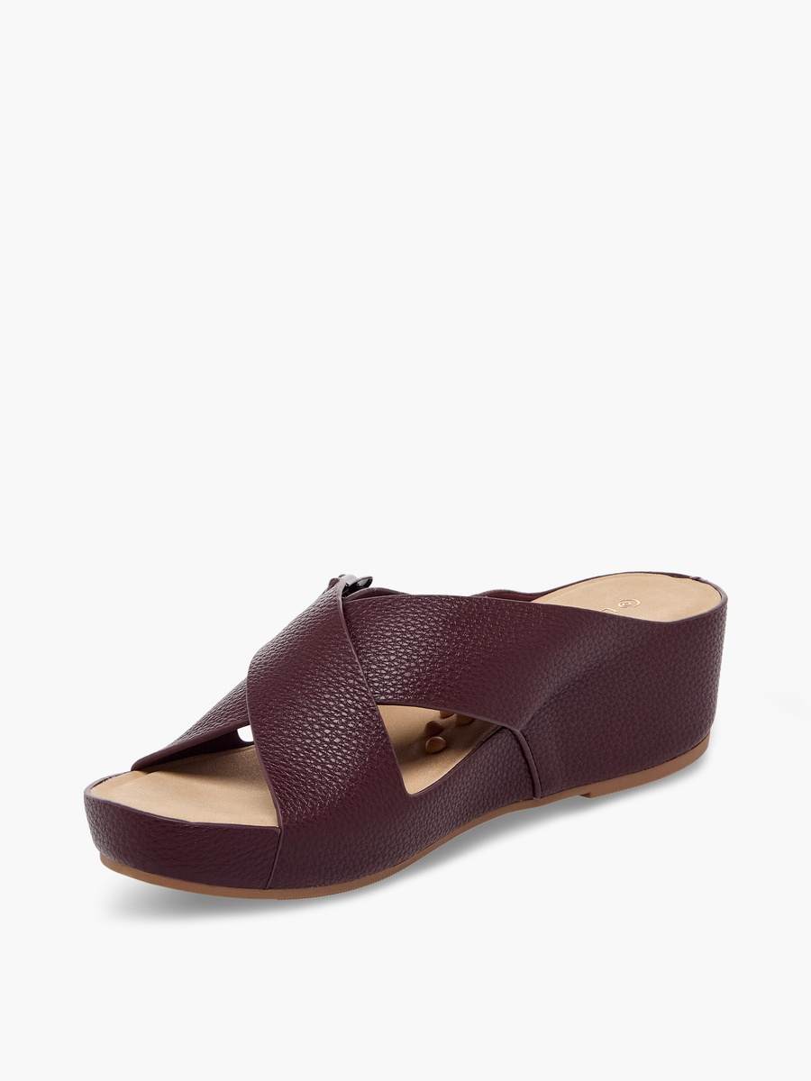 Women Textured Cross Strap Wedge Sandals