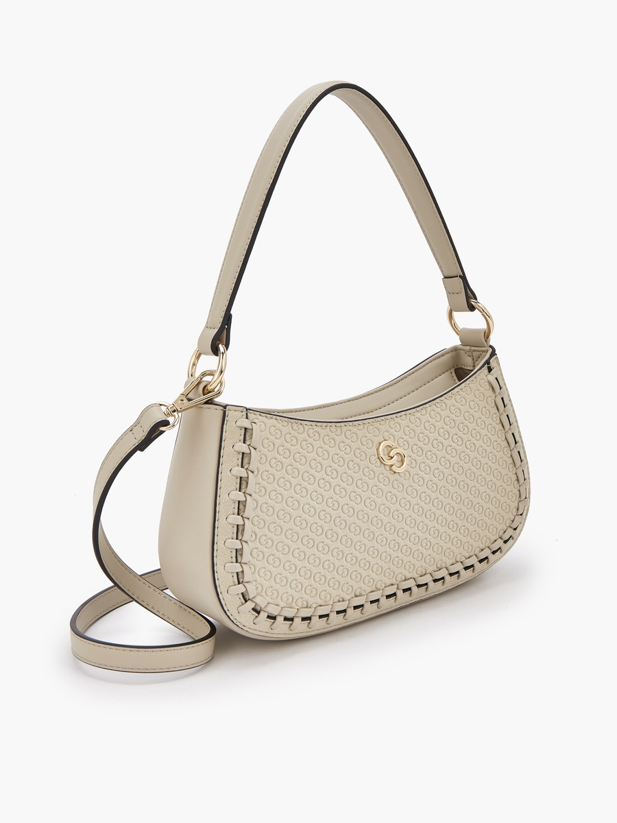 Monogram Embossed Shoulder Bag with Zip Closure