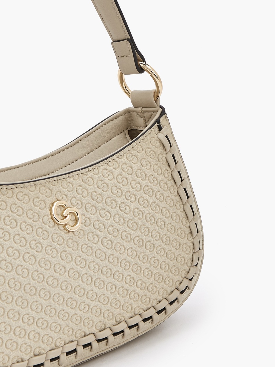 Monogram Embossed Shoulder Bag with Zip Closure