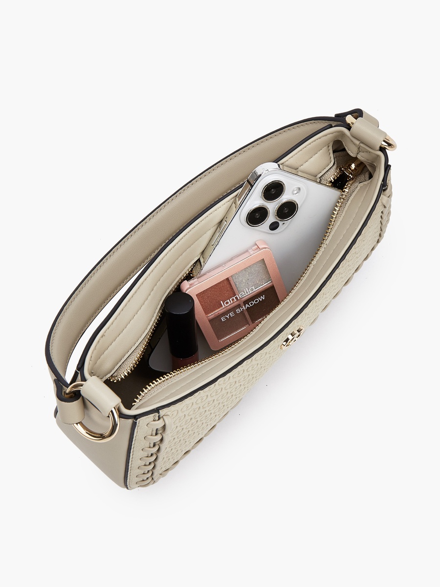 Monogram Embossed Shoulder Bag with Zip Closure