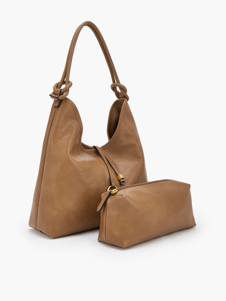Solid Hobo Bag with Pouch
