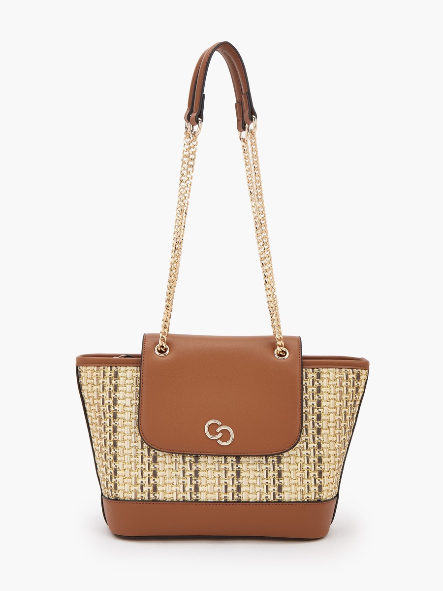 Textured Tote Bag with Chain Handle