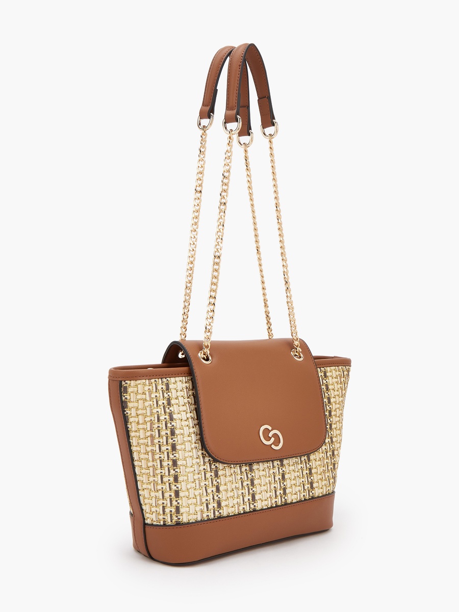 Textured Tote Bag with Chain Handle