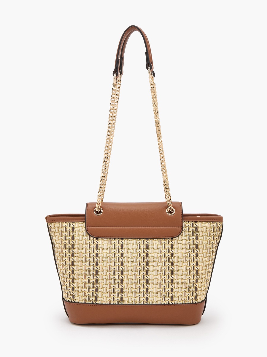 Textured Tote Bag with Chain Handle