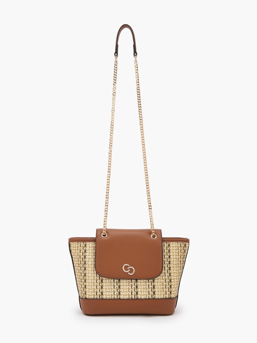 Textured Tote Bag with Chain Handle
