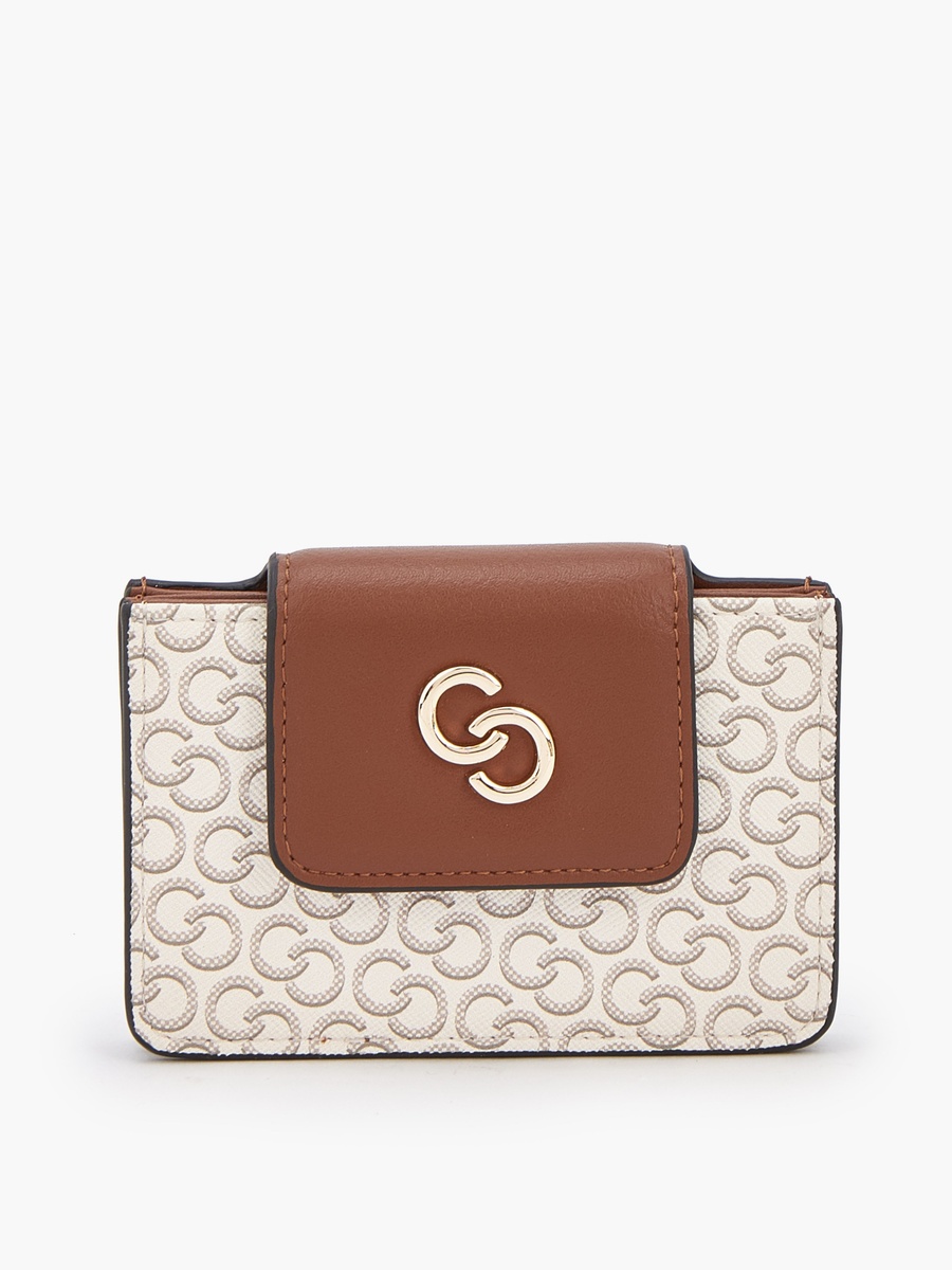 Monogram Print Card Holder with Flap Closure