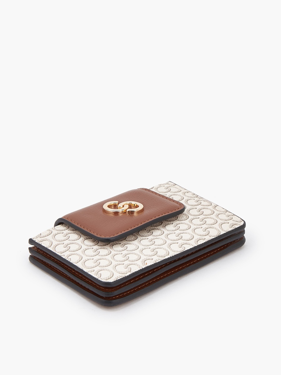 Monogram Print Card Holder with Flap Closure