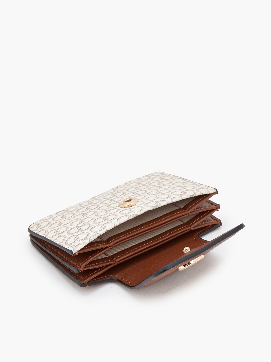 Monogram Print Card Holder with Flap Closure