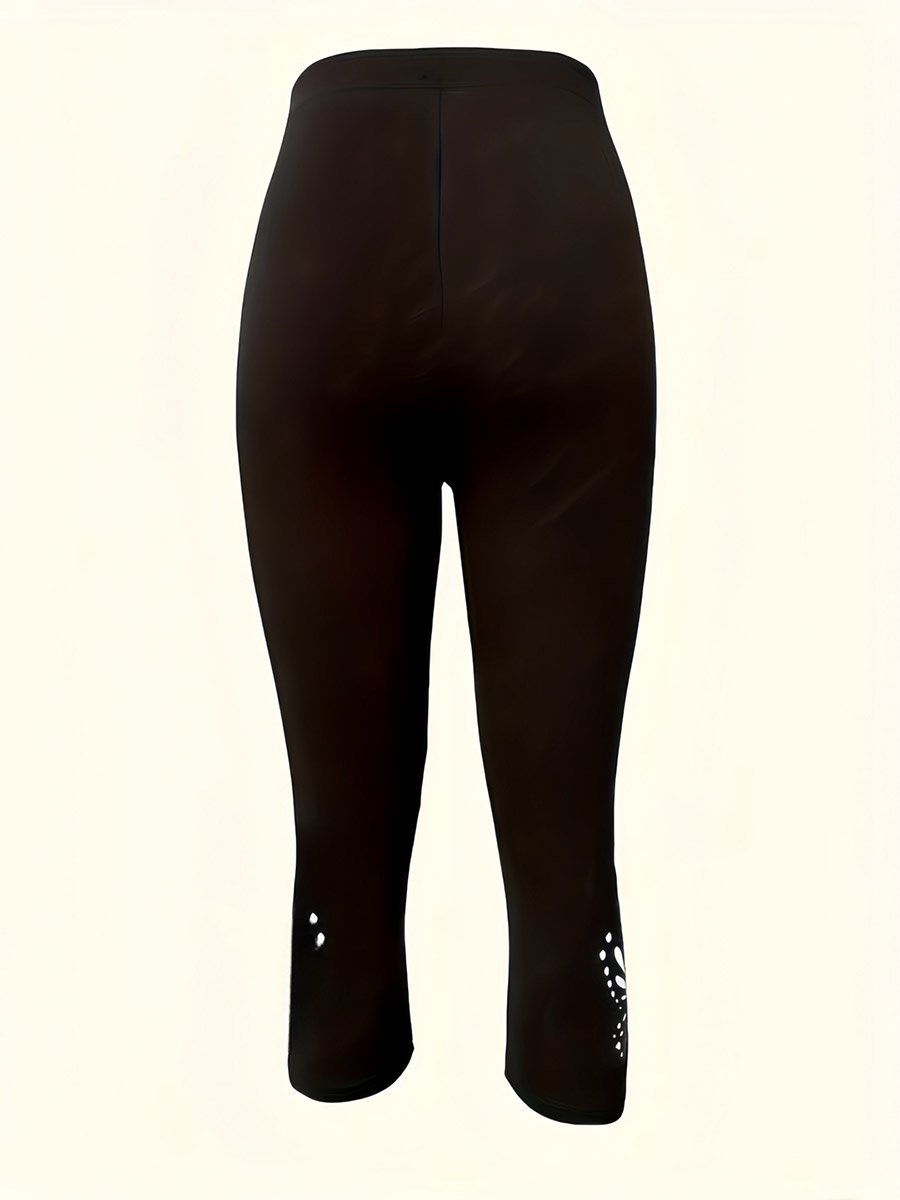 Black Capri Leggings with Laser-Cut Detail