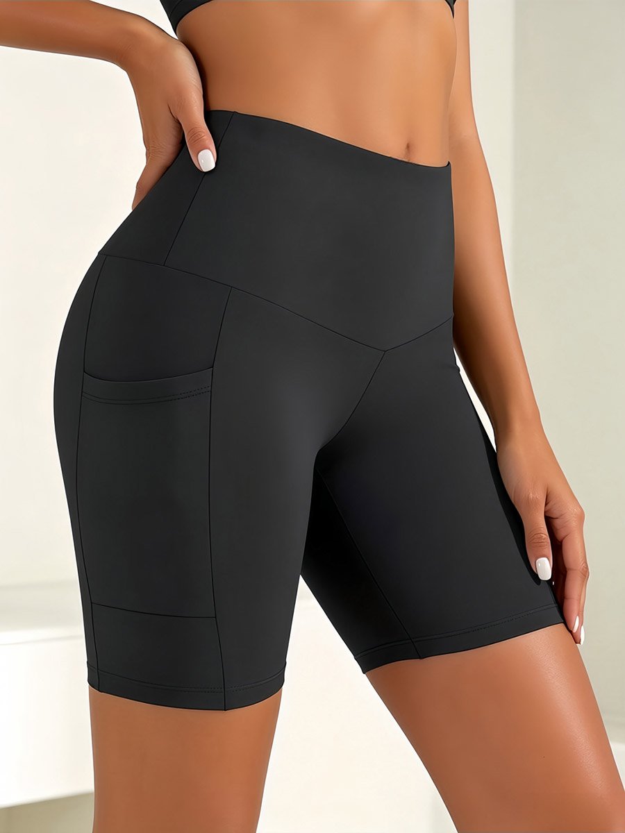 Charcoal Solid Activewear Shorts with Slip Pocket