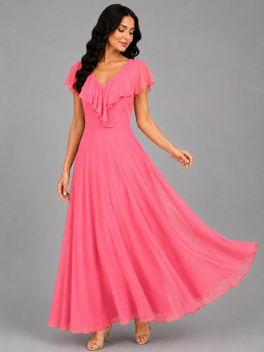 Pink Georgette Ruffled Maxi Dress