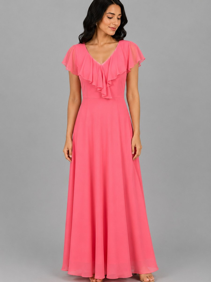 Pink Georgette Ruffled Maxi Dress