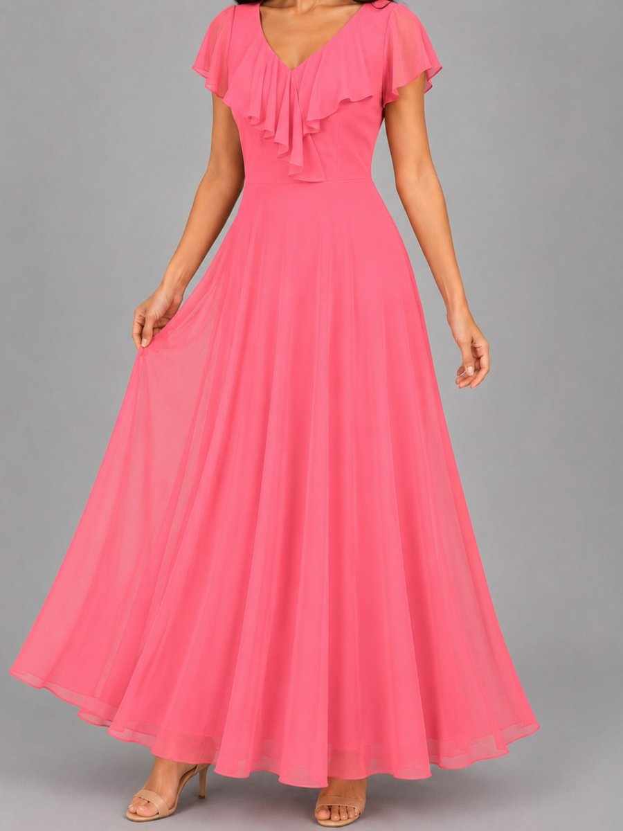 Pink Georgette Ruffled Maxi Dress