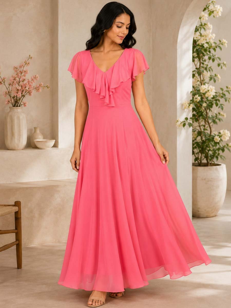 Pink Georgette Ruffled Maxi Dress