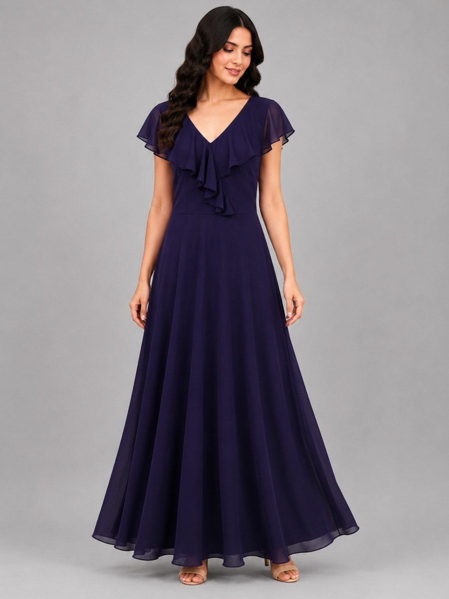 Purple Georgette Ruffled Maxi Dress