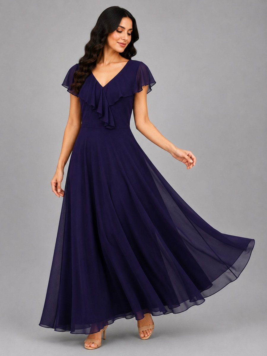 Purple Georgette Ruffled Maxi Dress