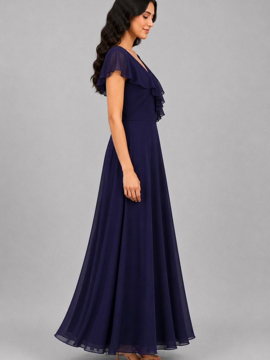Purple Georgette Ruffled Maxi Dress