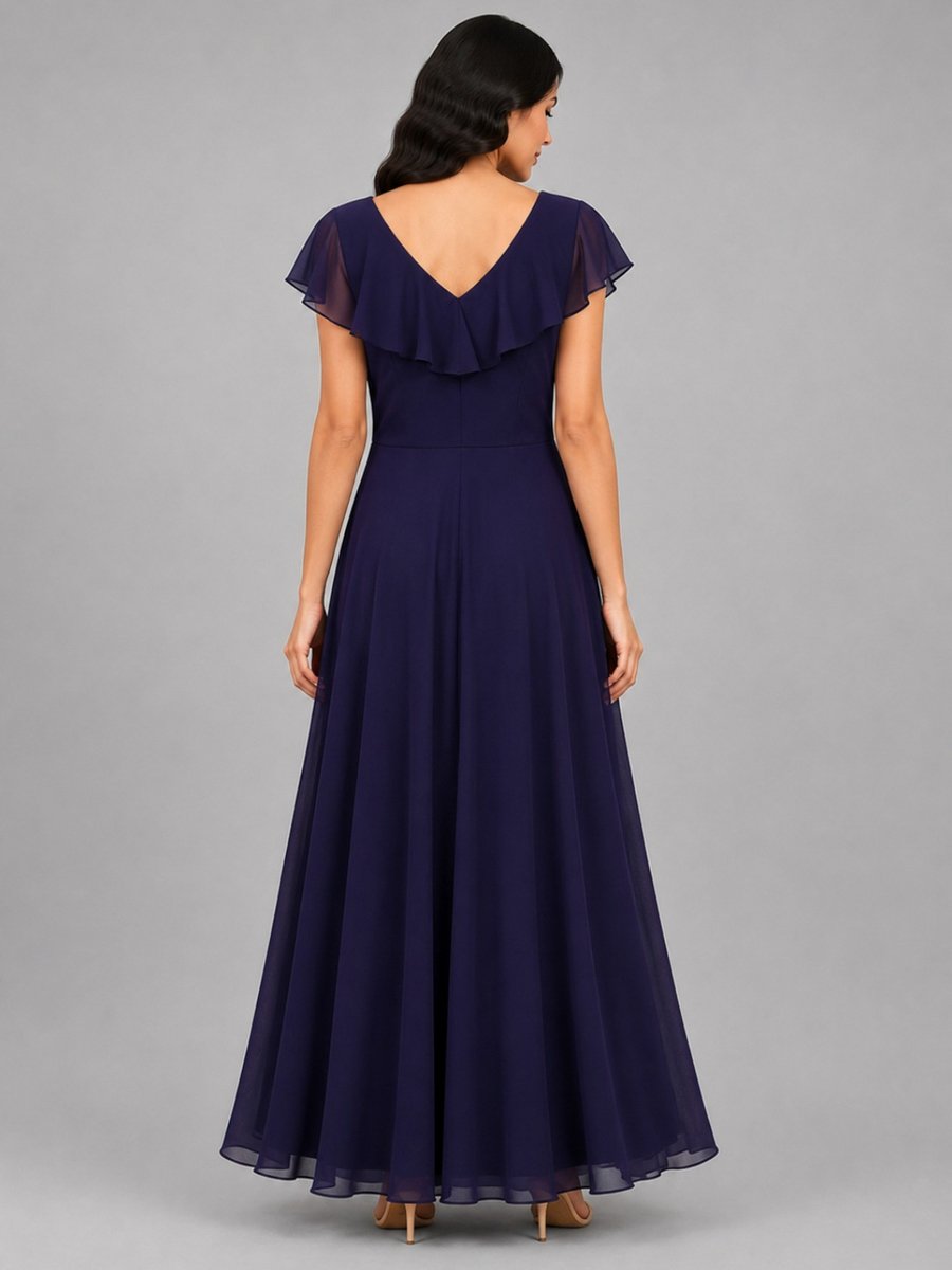 Purple Georgette Ruffled Maxi Dress