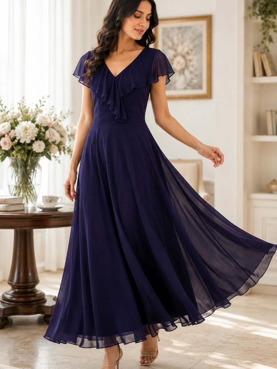 Purple Georgette Ruffled Maxi Dress