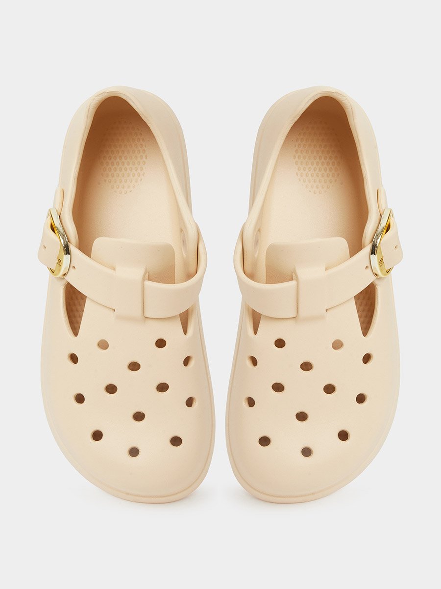 White Buckle Comfort Pool Shoes