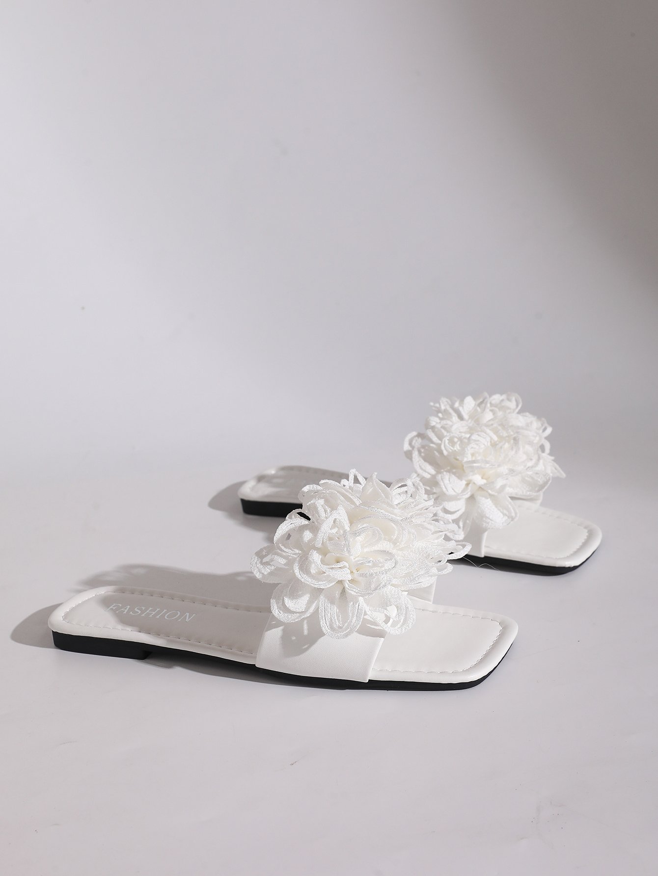 White Floral Embellished Flat Sandals for Women