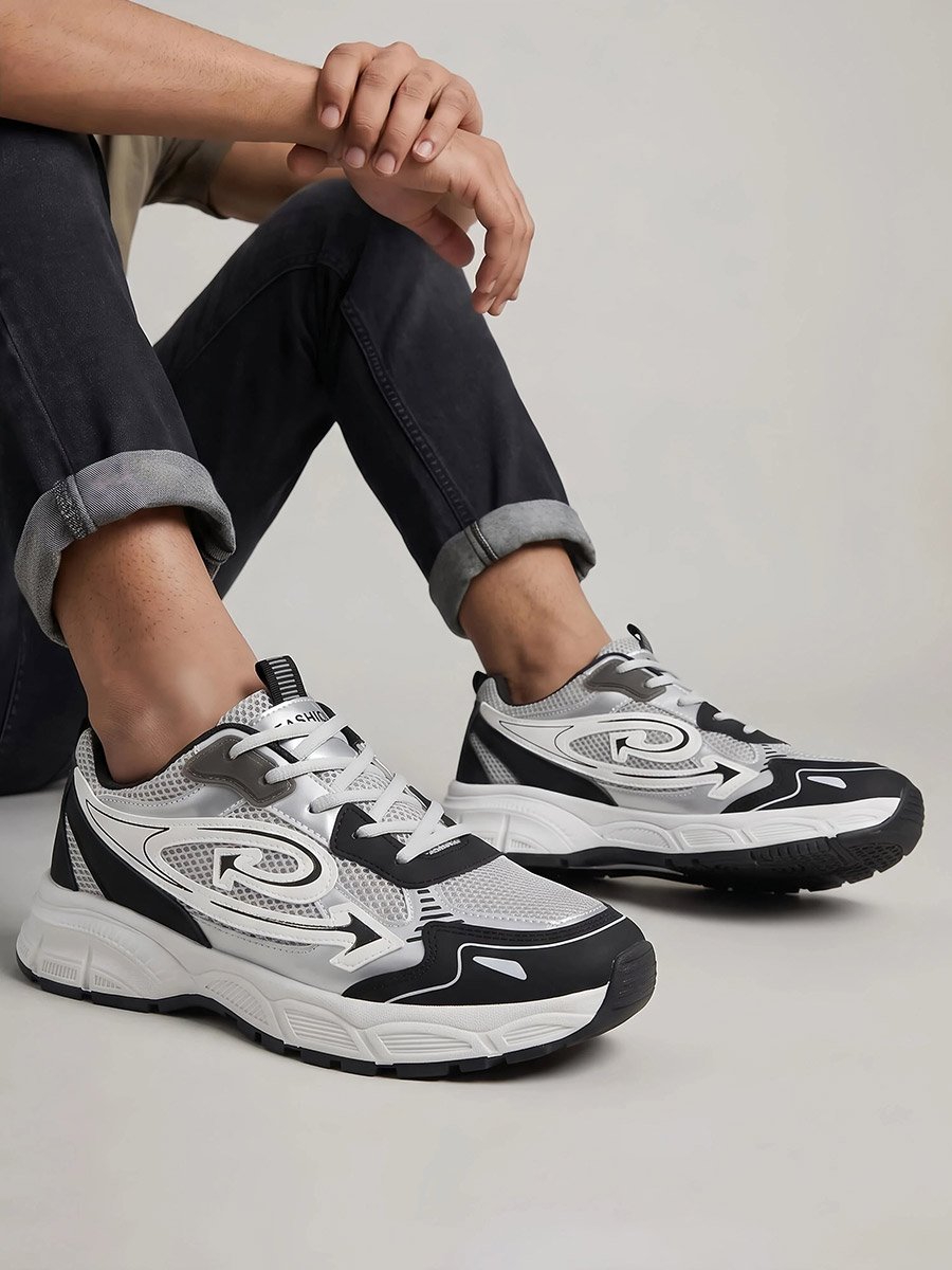 Men White Mesh Athletic Sneakers