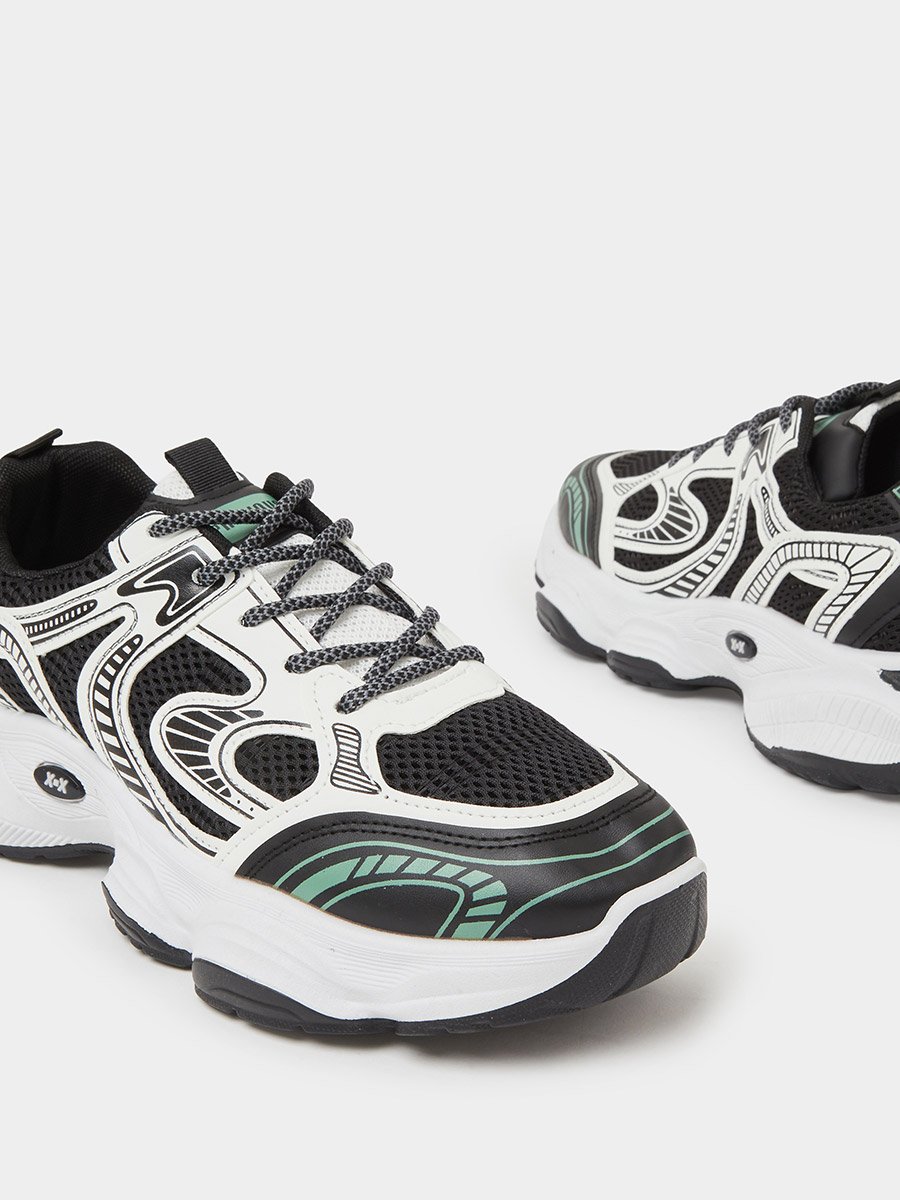 Black Chunky Mesh Sport Sneakers