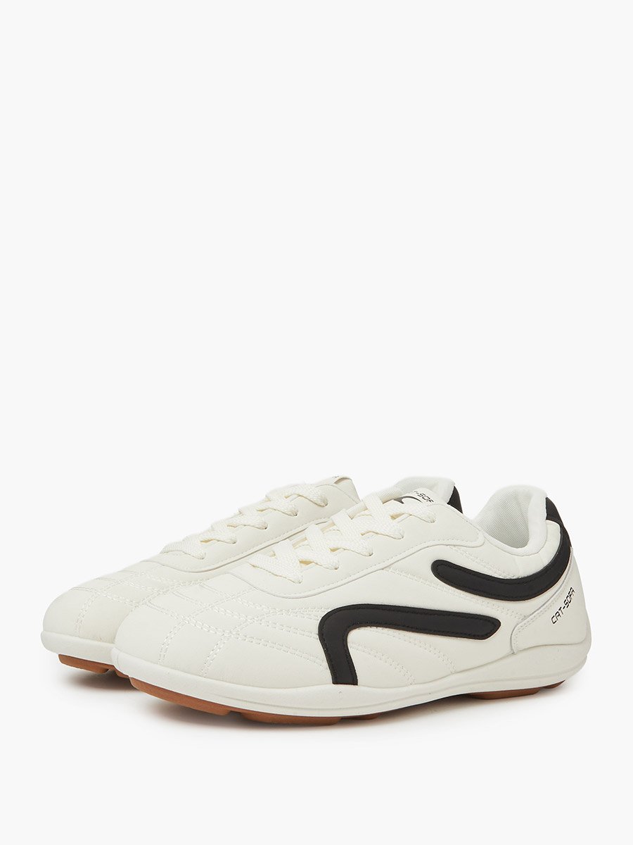 White Lace-Up Retro Style Sneakers