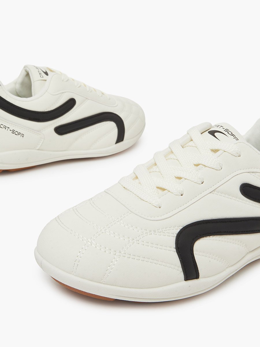 White Lace-Up Retro Style Sneakers