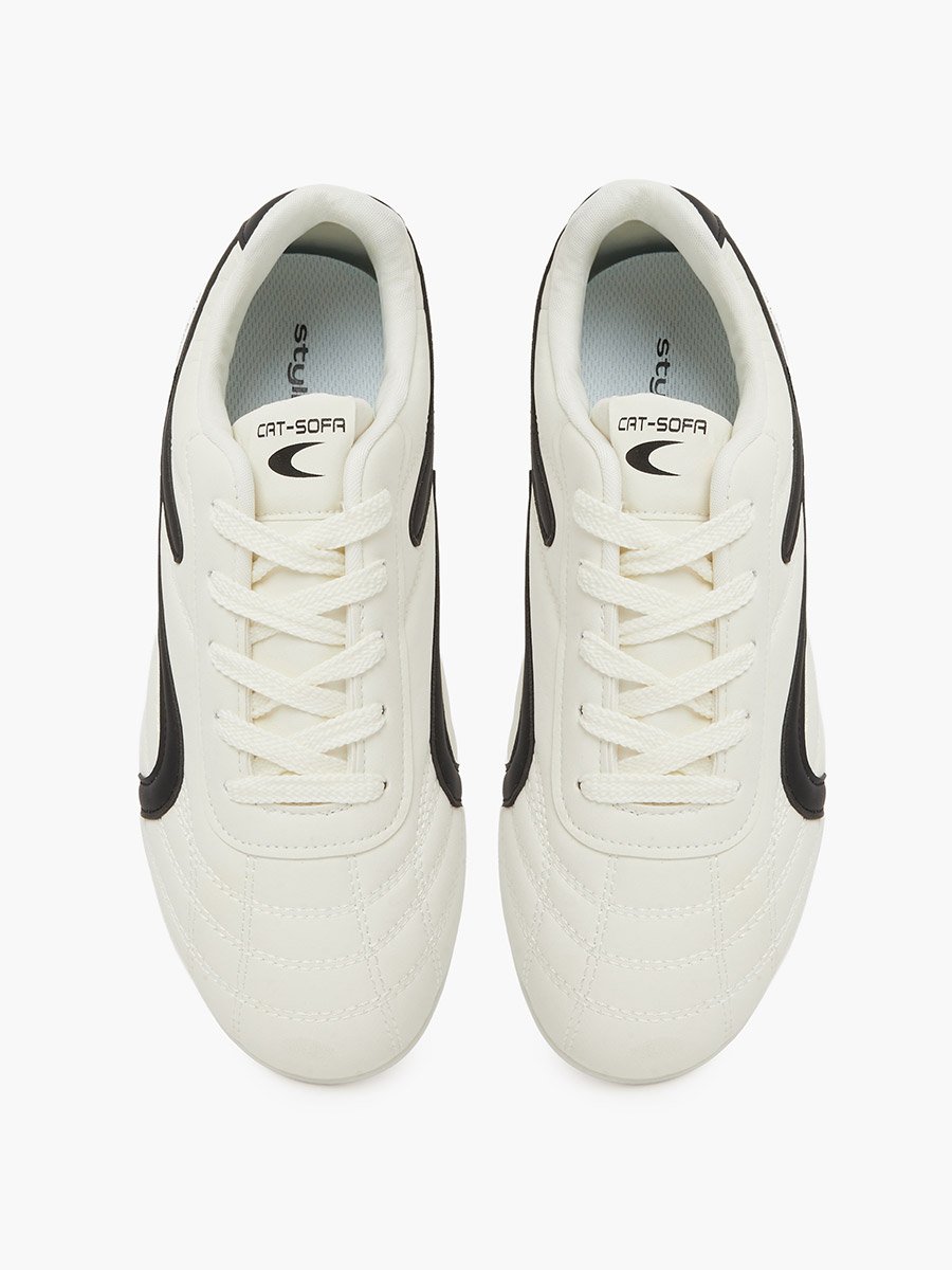 White Lace-Up Retro Style Sneakers