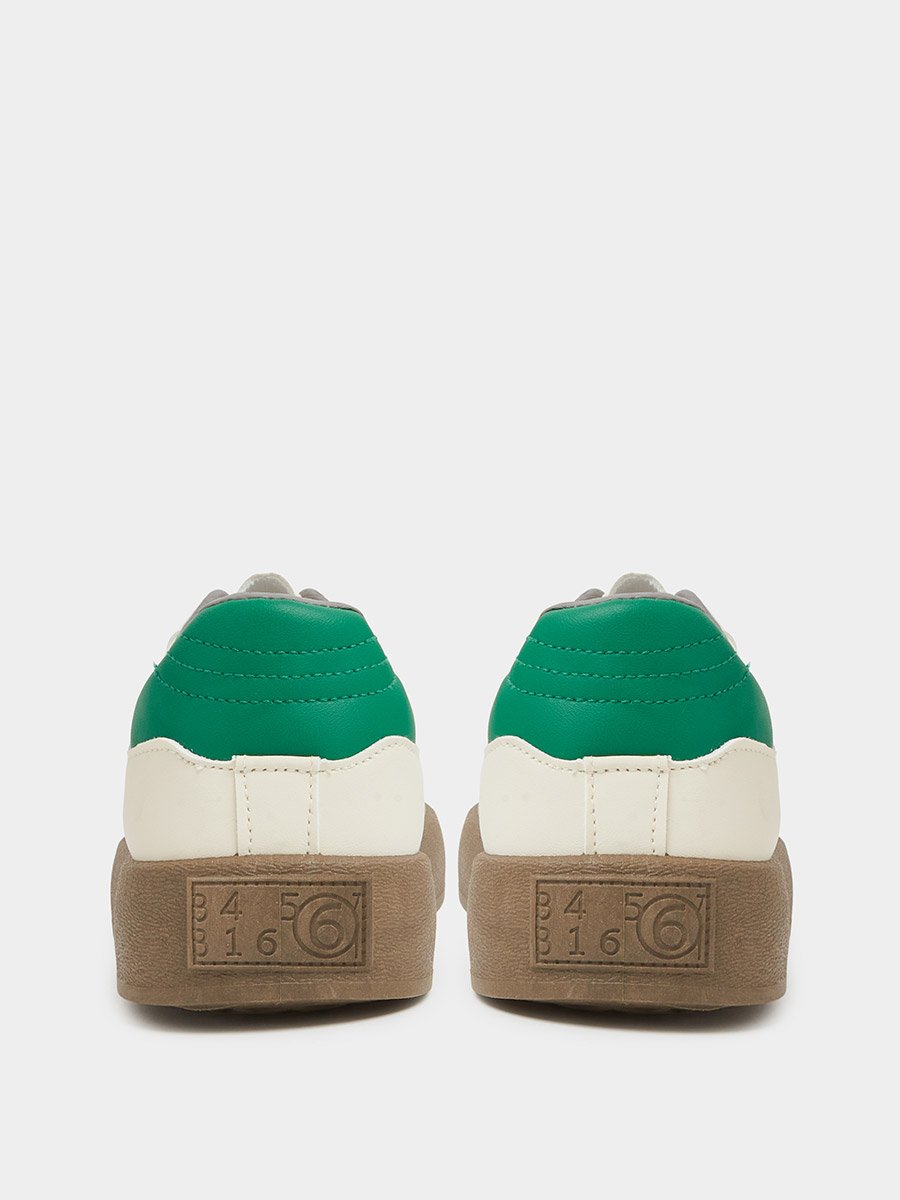 Off White Classic Court Sneakers with Green Stripes