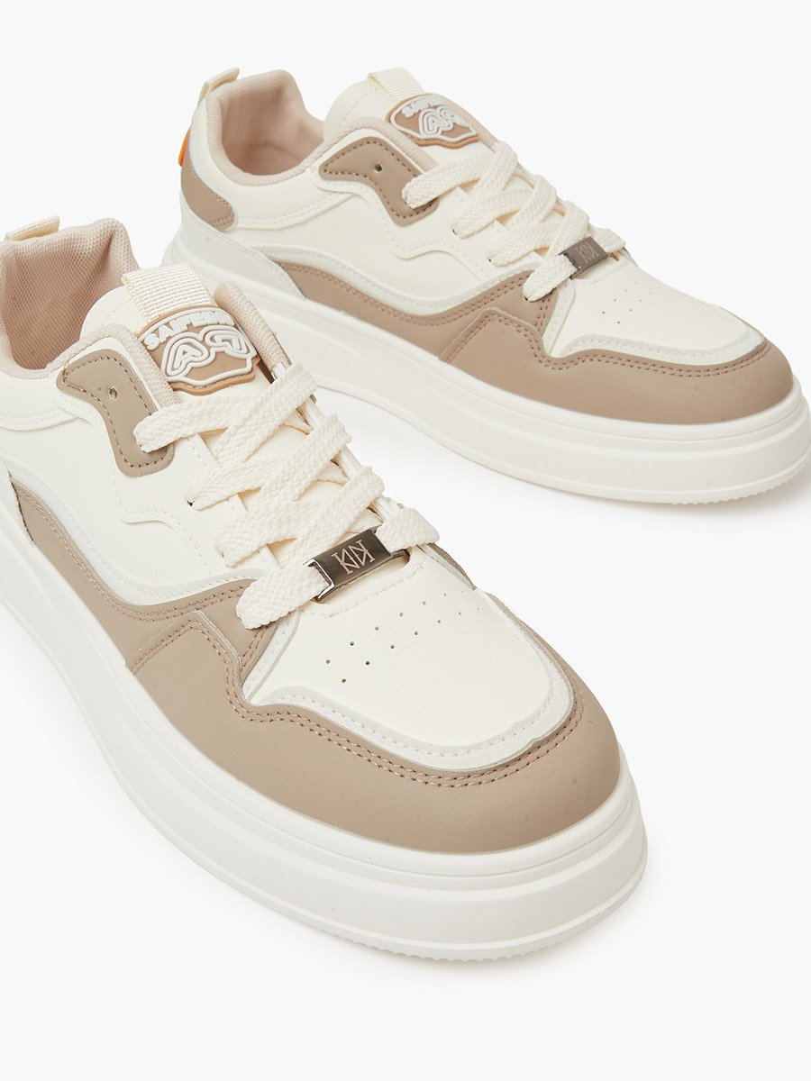 Off White Panel Design Sports Sneakers