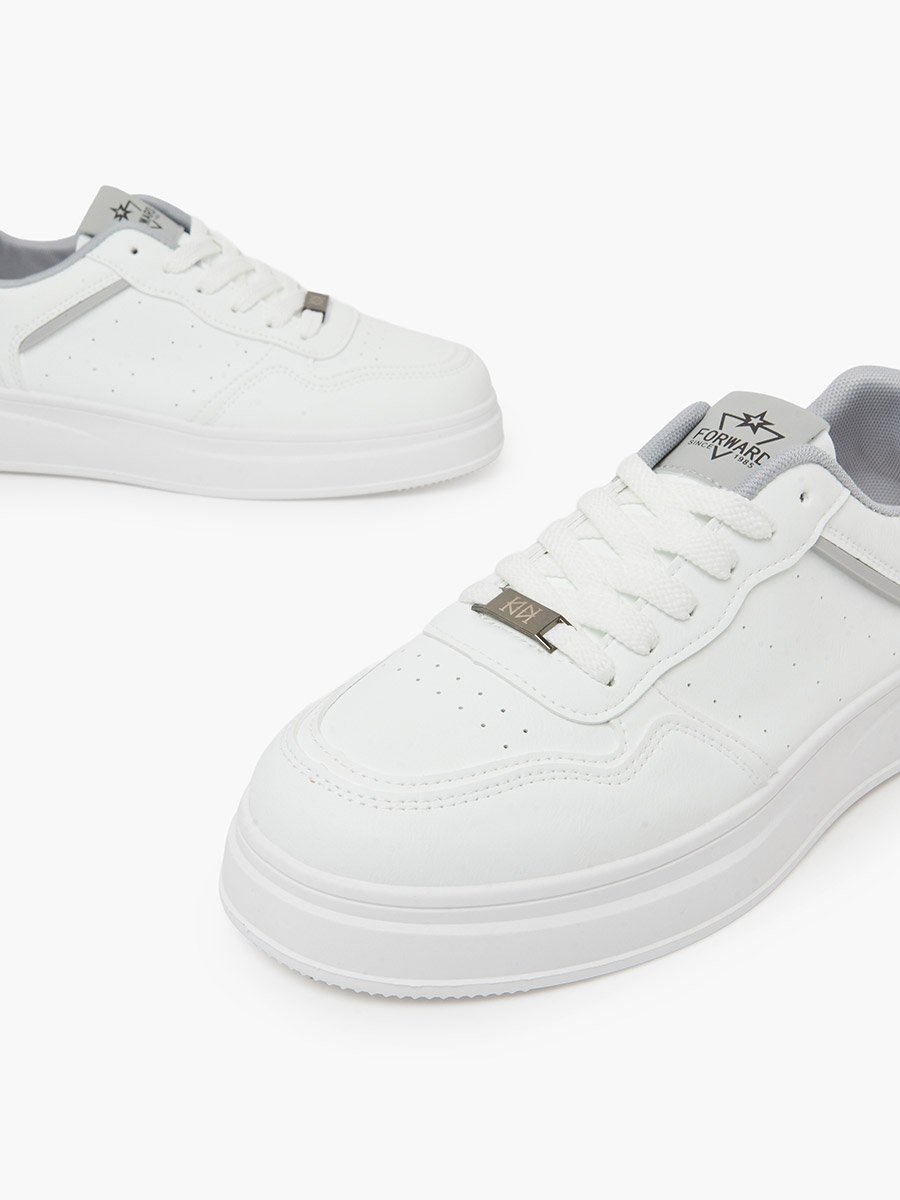 White Lace-Up Minimal Court Sneakers