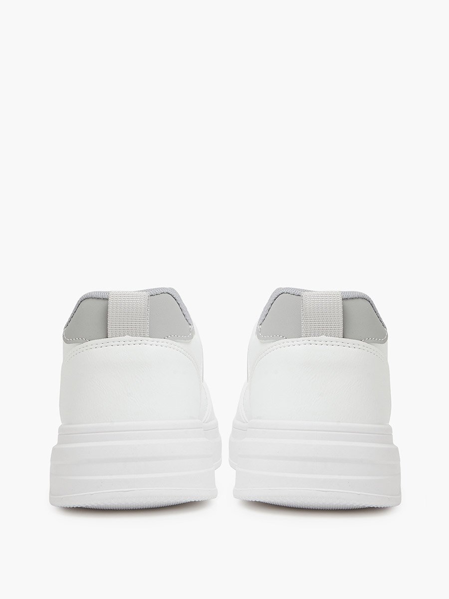 White Lace-Up Minimal Court Sneakers