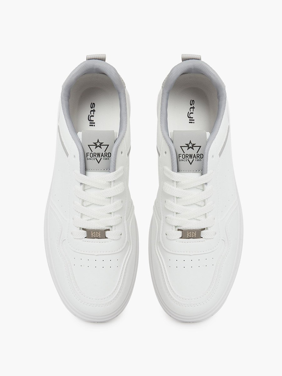 White Lace-Up Minimal Court Sneakers