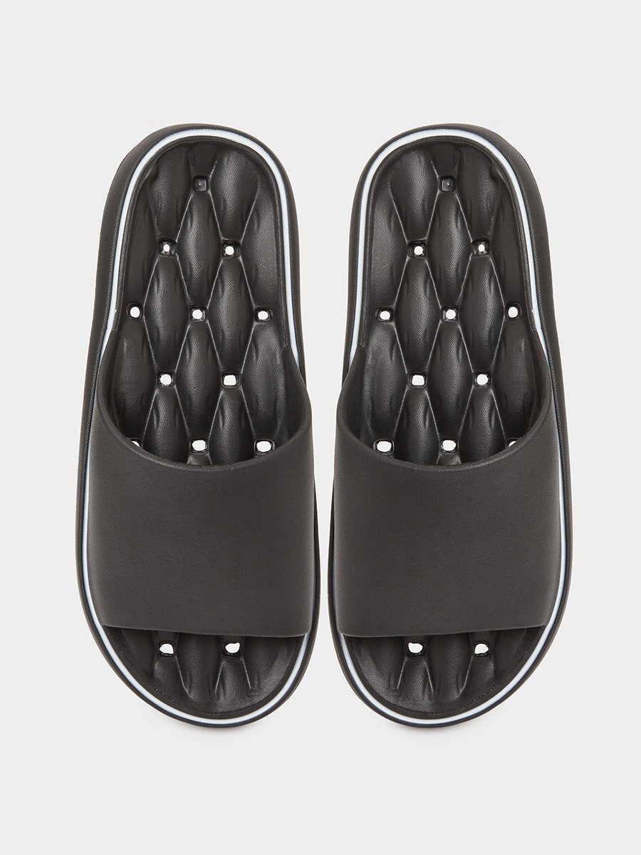 Black Cushioned Open Toe Slides