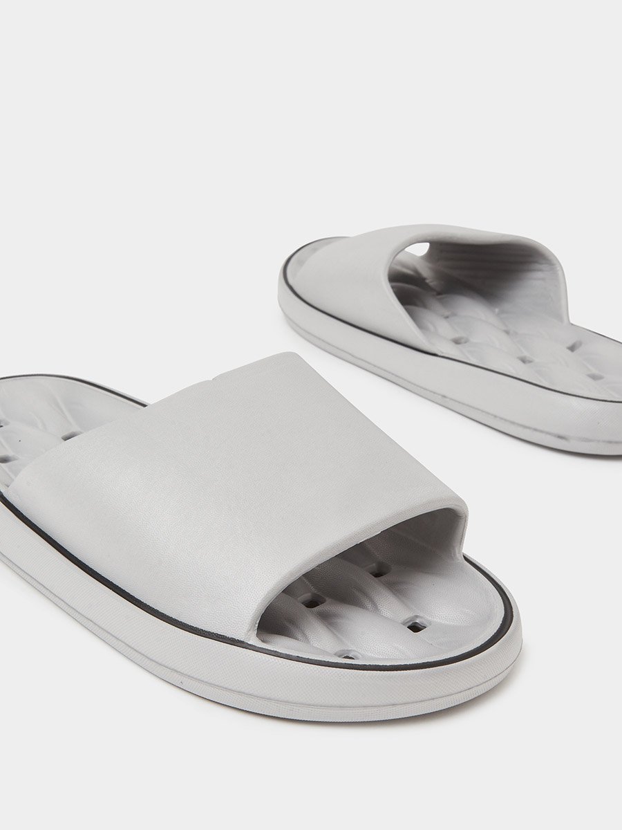 Grey Cushioned Open Toe Slides