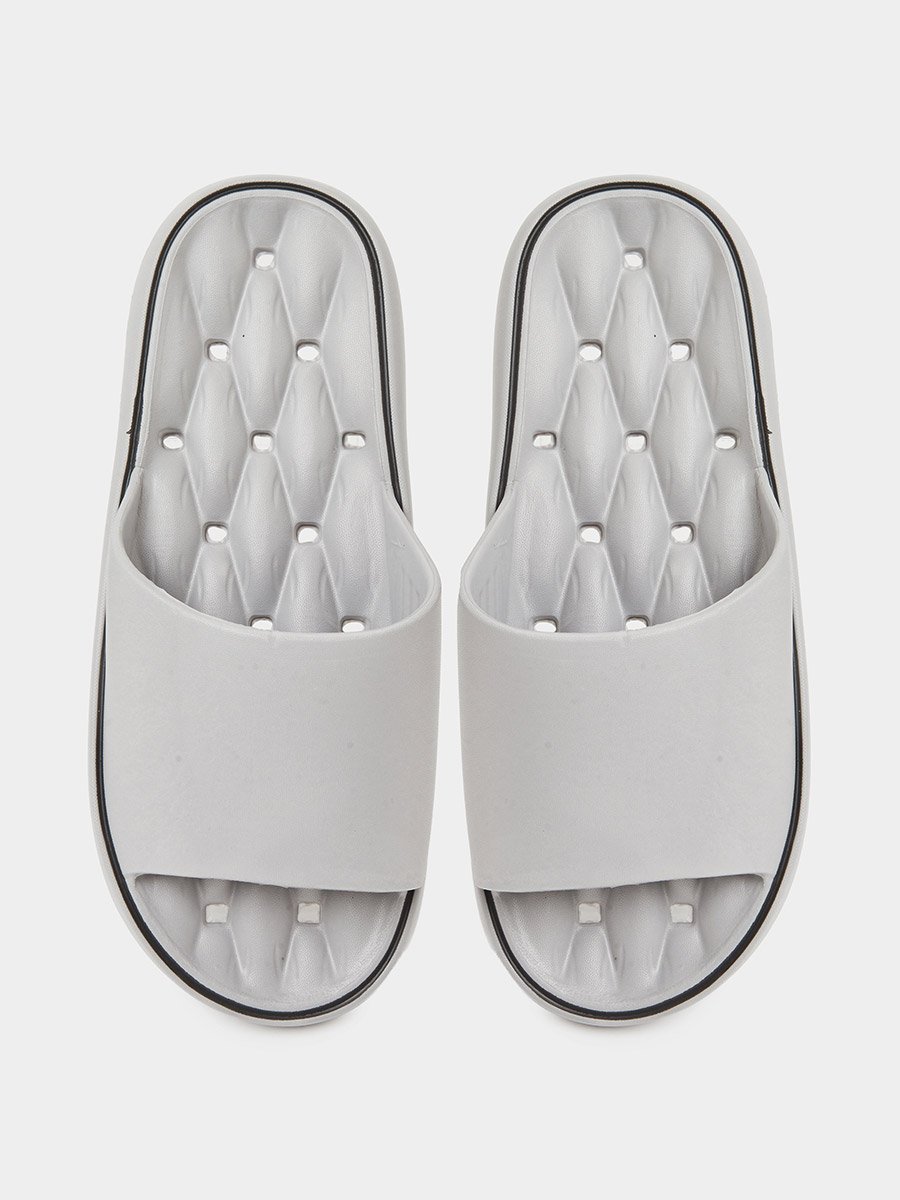 Grey Cushioned Open Toe Slides