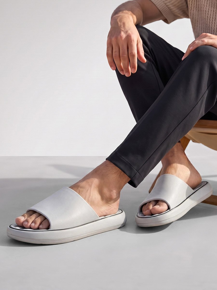 Grey Cushioned Open Toe Slides