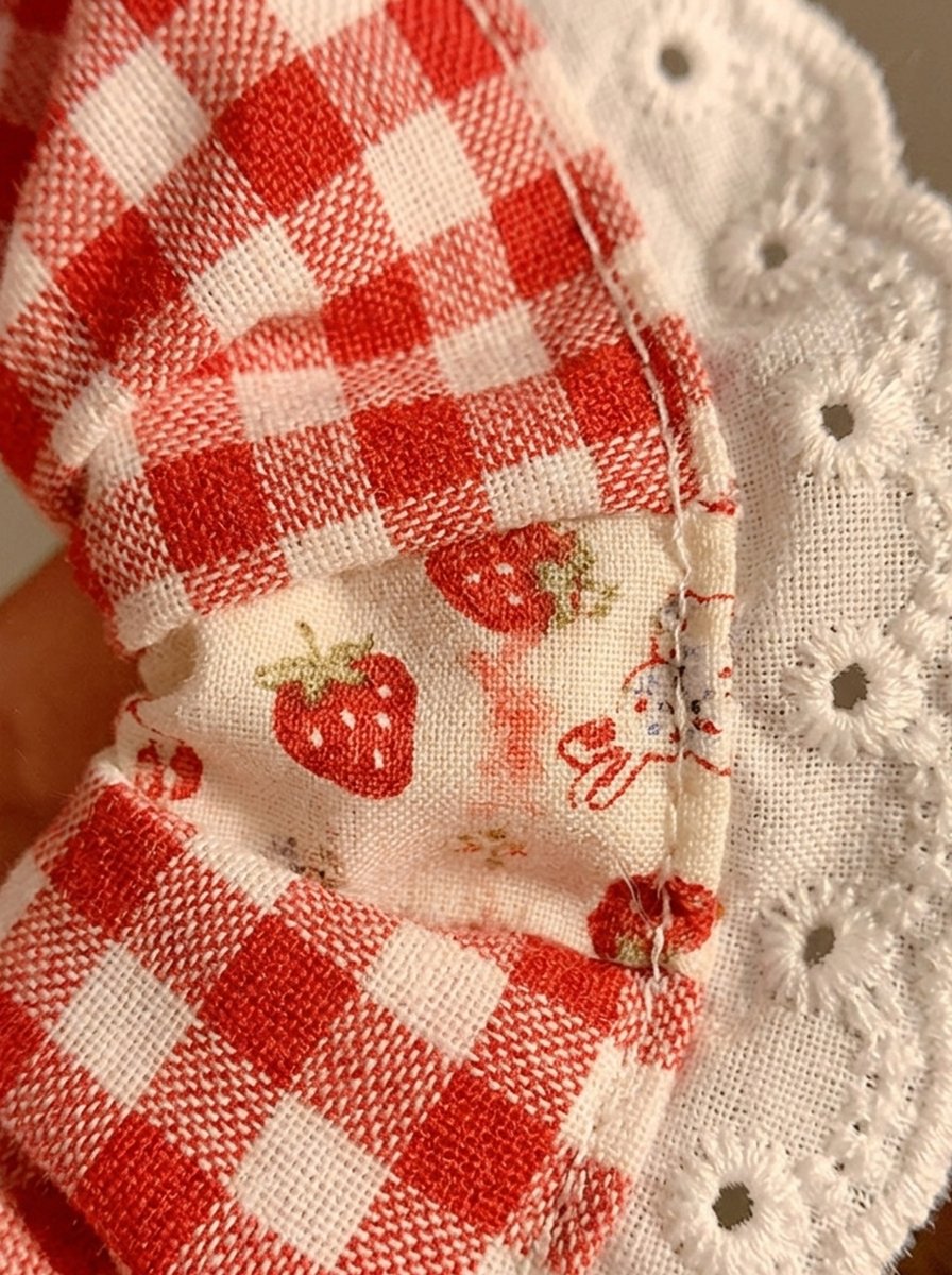 Red Strawberry and Gingham Print Scrunchie, 14cm